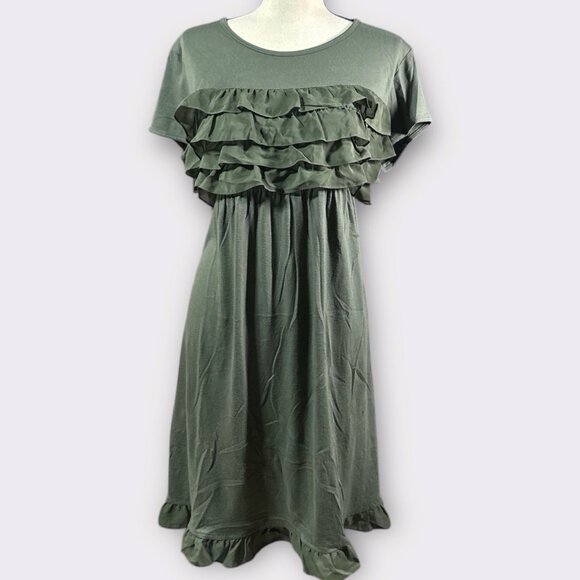 Simply Vera Vera Wang Womens Dress Olive Sz XL Midi Ruffle Tiered Casual Flowy - Picture 1 of 9
